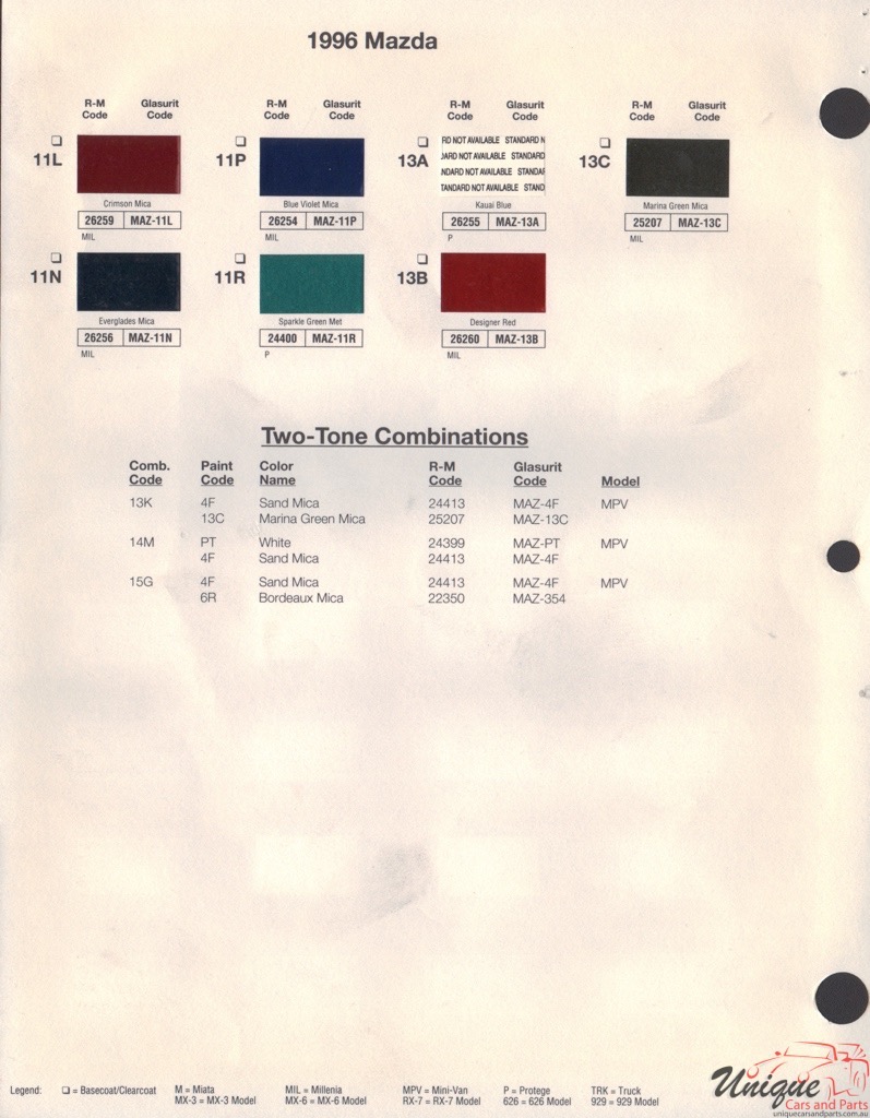 1996 Mazda Paint Charts RM 2